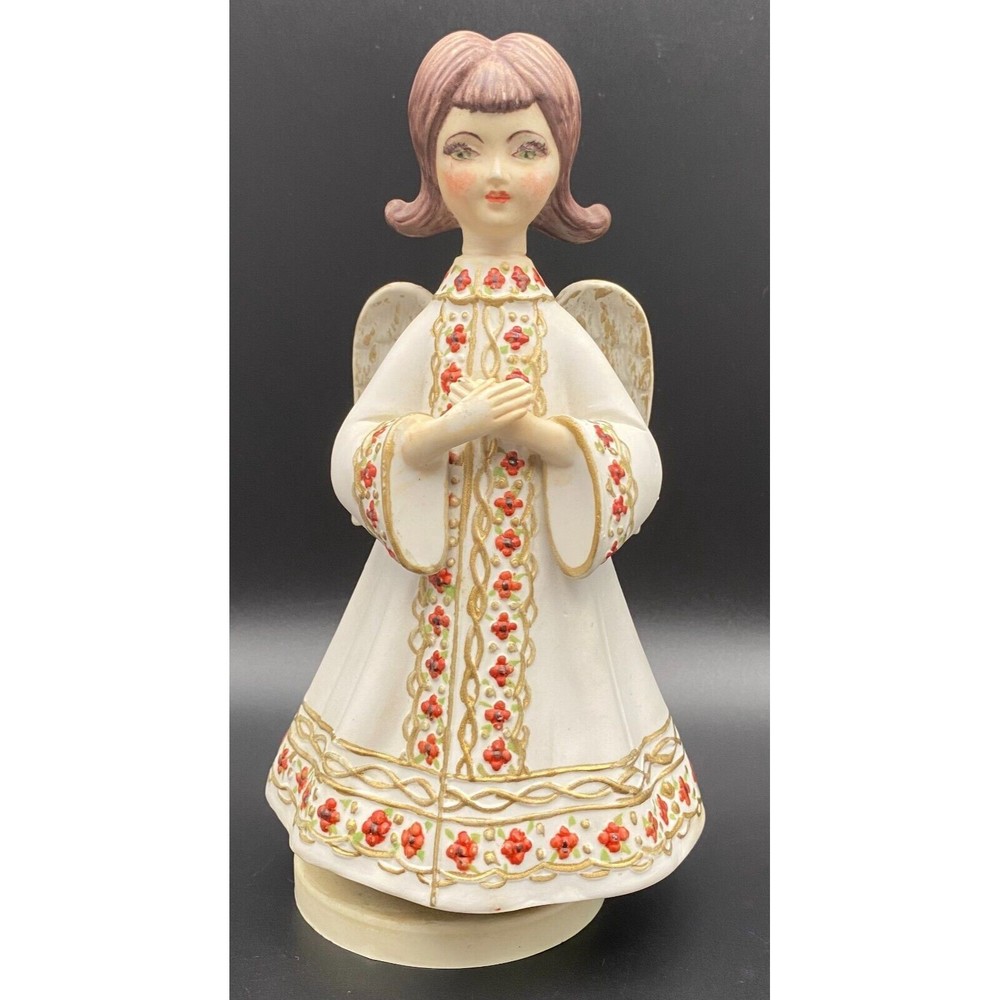 Vintage AES Sankyo Japan Christmas Musical Choir Girl Angel Figurine 7.5" WORKS